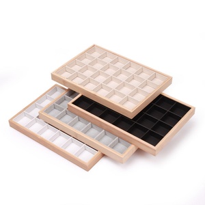Modern Multiple Colors Bamboo Wood 24 Compartment Velvet Lining Jewelry Bracelet <b>Bangle</b> Organizer Tray - Product Image 4