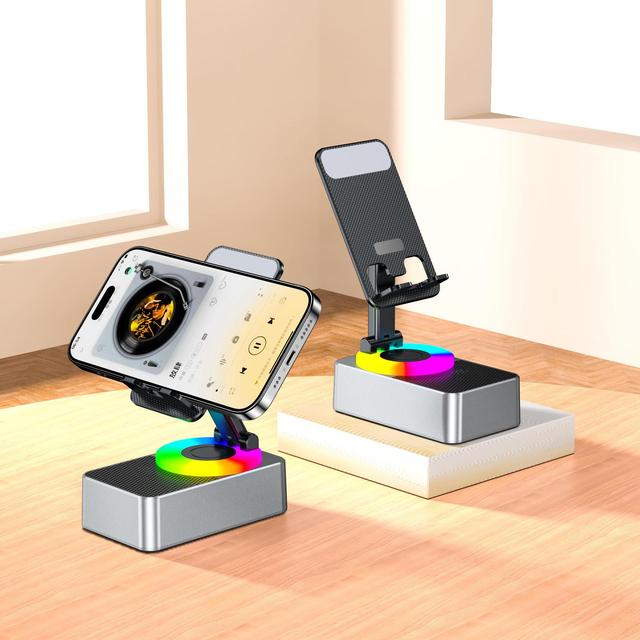New Cell Phone Stand With Wireless Bluetooth Speaker for Smart Phone Stand With HD Surround Sound for Home Office Outdoor