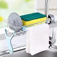 Argent acier inoxydable robinet de cuisine évier Caddy suspendu support de rangement pliant organisateur étagère vidange panier crochet porte-savon
