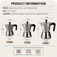 Cafetière italienne en acier inoxydable Kingze 150ml 300ml 450ml, compatible induction, pour expresso, logo personnalisé, cadeau promotionnel