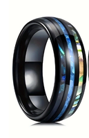 Mode 8MM Bague En Acier Inoxydable Avec Bleu Vintage Opale Pierre Double Abalone Shell Incrustation pour Femmes Fiançailles Bandes De Mariage