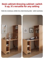 Bibliothèque murale pliable en bois massif, style épuré, multi-niveaux, finition sans peinture, avec armoire intégrée