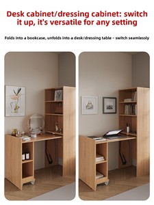 <span class=keywords><strong>Bureau</strong></span> et bibliothèque combinés pliables en bois massif à plusieurs niveaux, fixation murale, finition sans peinture ; Table d'angle rétractable pour étude/<span class=keywords><strong>bureau</strong></span> - Product Image 3