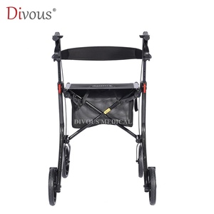 Manufacturer Carbon Fiber Portable Lightweight <b>Rollator</b> 4wheel Rolling <b>Walkers</b> Height Adjusts Walking Aid for Elderly - Product Image 5