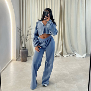 Expolsive sờn-cạnh cơ bản trùm đầu thể thao giản dị áo len và quần của phụ nữ hai mảnh Bộ sehe thời trang - Product Image 1