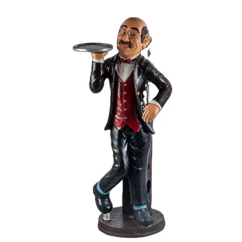 Custom 110cm Polyresin Statue Figurine Resin Butler 3 Vintage Holder fiberglass waiter with tray