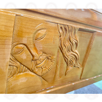 Ataúd de Madera Estilo Europeo con Relieve Tridimensional de Retrato de Jesús, Pintura de Alto Brillo, Tamaño Personalizado para Uso Funerario