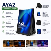 Tente de table portable AYA2 avec chargeur de téléphone, batterie 10000 mAh, câble 3-en-1 à 2 ports, station de charge pour publicités de table en restaurant