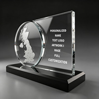 Trophée en cristal gravé double plaque avec carte du Royaume-Uni Neelpure 178243, base noire brillante, pour reconnaissance professionnelle mondiale