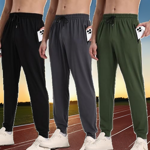 Pantalon de <span class=keywords><strong>jogging</strong></span> athlétique pour homme, taille standard, séchage rapide, taille élastique, poches zippées, pour la course, noir, gris foncé - Product Image 2