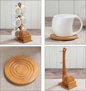 Coffee Mug Set, Ceramic Coffee Mug with <strong>Wooden</strong> Cup Holder and 6 Hooks Holder, Suitable for Kitchen <strong>Countertops</strong> - Product Image 6