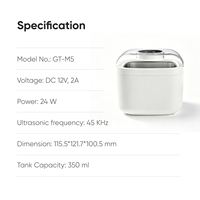 Accessoires M5 Mini Nettoyeur Ultrasonique Portable USB 350ml pour Bijoux, Montres, Prothèses Dentaires, Aligneurs Orthodontiques 45 kHz