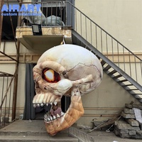 Grande décoration d'Halloween en forme de crâne gonflable, tête de squelette gonflable aux yeux de feu pour événements d'Halloween en plein air, accessoire effrayant pour la cour