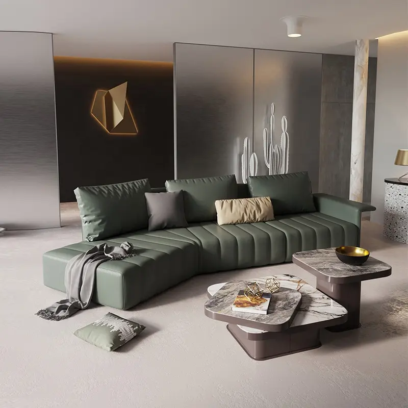 Set Sofa Kulit Minimalis Modern, Set Furnitur Sofa Ruang Tamu Mewah Modern untuk Rumah