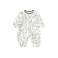 Barboteuse d'été fine et fraîche à manches longues sans couture 100 % coton à imprimé animal pour nouveau-né, fermeture simple boutonnage, collection Henan pour enfants