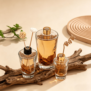 Wholesale Upscale Textured Glass Bottle Inverted Cone Shape <strong>Refillable</strong> <strong>Reed</strong> <strong>Diffuser</strong> with Lid Sticks Classy Home Fragrance Gift - Product Image 3
