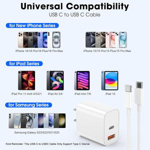 Cargador de Pared USB C PD de 20W con Doble Puerto y Carga Rápida, Adaptador de Corriente Tipo C QC3.0 de 18W para iPhone 15 14 13 Samsung S23 Google - Product Image 2