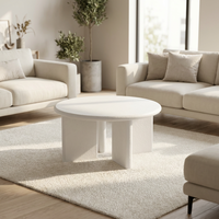 Table basse ronde en micro-ciment avec piétement en MDF, table centrale minimaliste pour salon