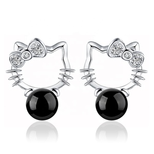 Hot Sales Oco 925 Sterling Silver Olá Kitty Pérola Do Parafuso Prisioneiro Brinco Com Pérolas Falsas - Product Image 2