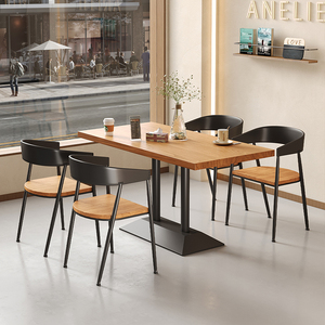 Table à manger moderne en bois massif avec cadre en fer pour restaurant commercial 2 places pour snack, nouilles, fast food et magasins Malatang - Product Image 2