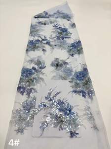 Tela de Tul Bordada con Lentejuelas Florales Azules y Plateadas, en Existencia, Envío Rápido, Malla de Lujo para Vestido de Noche o Boda - Product Image 4