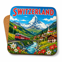 Sous-verre en MDF personnalisé avec scène hivernale de Noël en Suisse, motif Matterhorn, souvenir de voyage alpin, pour tasses et verres