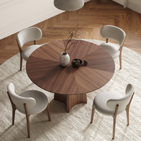 PurelyFeel Wabi-Sabi Massivholztisch Rund mit Drehteller für 6 Personen im Französischen Retro-Modernen Stil Einfacher Schwarzer Walnuss-Rundtisch