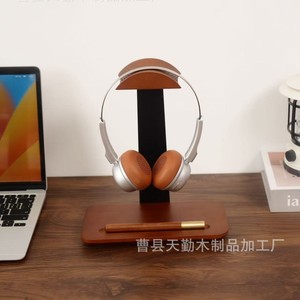 Support pour casque en bois, support de bureau en fer et bois pour casque de jeu avec support pour téléphone et fente pour stylo - Product Image 1