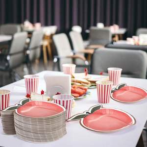 Platos de Papel Desechables de 7 Pulgadas con Borde Dorado y Diseño de Duraznos, Estilo Moderno, Más Vendidos, para Fiestas de Té y Decoraciones - Product Image 1