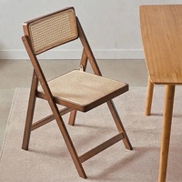 Ensemble de 2 chaises de salle à manger confortables, fabrication directe d'usine, pliantes, en bambou brun, en rotin PE, chaises de salle à manger pliantes, chaise en bois de bistrot