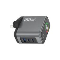 100W GaN Schnellladegerät USB Typ C Wandladegerät UK-Stecker mit TFT-Display USB-C Netzteil für MacBook Laptop Handy