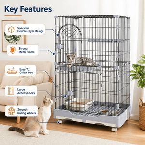 Grande cage <span class=keywords><strong>pour</strong></span> <span class=keywords><strong>chat</strong></span> d'intérieur en métal avec roulettes <span class=keywords><strong>pour</strong></span> la maison, la animalerie ou l'<span class=keywords><strong>abri</strong></span> - Product Image 2