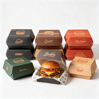 Boîte à hamburger en papier jetable, logo personnalisé imprimé, papier kraft de qualité alimentaire, boîte à burger, emballage à emporter pour la restauration rapide