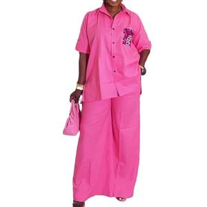 Summer New Arrival Women's Casual Short-Sleeve Shirt and <b>Pants</b> African 2-Piece Set Fashion - Product Image 1