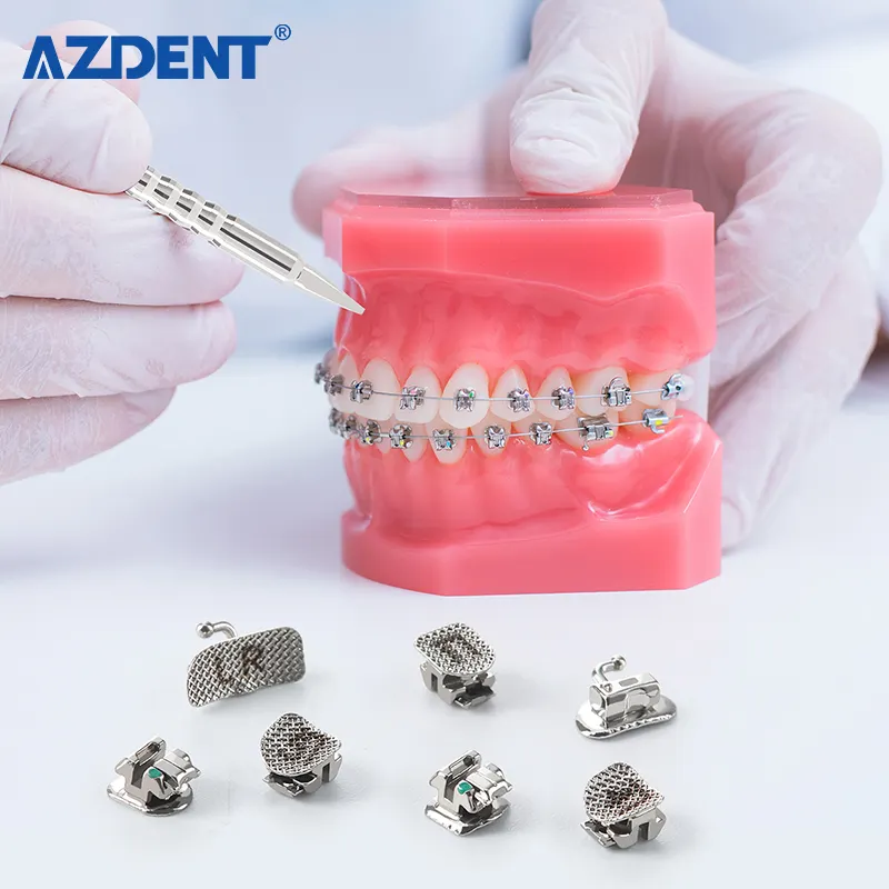 AZDENT วงเล็บจัดฟันทันตกรรมโลหะวงเล็บผูกด้วยตนเองพร้อมท่อปาก MBT 3-4-5 ตะขอ