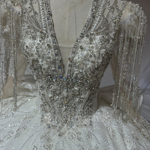 Vestido de Novia Wx88, Vestidos de Novia de Encaje con Pedrería, Falda de Novia con Cuello en V, Mangas Cortas Elegantes, Jancember - Product Image 3