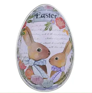 פסחא ביצת Tinplate תיבת קריקטורה ארנב מודפס למילוי מתכת ביצים סוכריות שוקולד קופסות מתנת שקיות שמח ארנב פסחא תפאורה