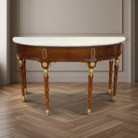 Console en acajou à dessus en marbre Elegance avec détails en feuille d'or