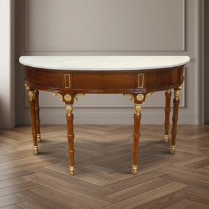 Elegance Marble-Top Mahogany <b>Console</b> with <b>Gold</b> Leaf Detailing - Product Image 3