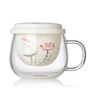 Taza de Té de Cerámica Pintada a Mano con Filtro Separador de Agua, Taza Resistente al Calor con Tapa para Beber Té, para Uso en Oficina y Hogar - Product Image 5