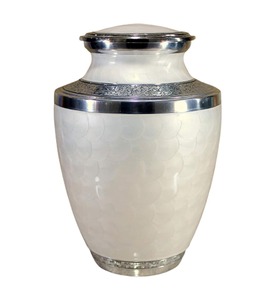 Urna mediana de latón blanco para cenizas Contenedor conmemorativo elegante para funeral o entierro - Product Image 1