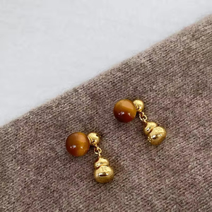 Pendientes de Aro con Cuentas de Dos Tonos, Chapados en Oro de 18K, con Colgante de Bolas de Acero Inoxidable para Mujer - Product Image 6