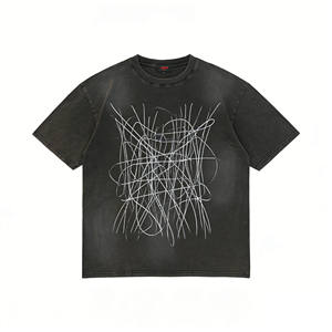 <span class=keywords><strong>T</strong></span>-shirt à manches courtes surdimensionné délavé foncé, imprimé abstrait, graphique décontracté, coupe ample, en coton, vintage, délavé, streetwear - Product Image 1