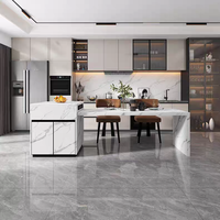 Îlot de cuisine mobile moderne en marbre avec panneau de rangement, style luxueux, fonction de refroidissement et table à manger
