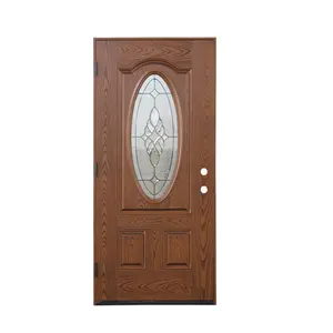Porta d'ingresso preappesa in fibra di vetro a battente a sinistra in vetro decorativo ovale Lite per case