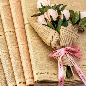 Wholesale vintage gift bouquet wrap paper newspaper roll unique custom printing flowers wrapping paper packaging