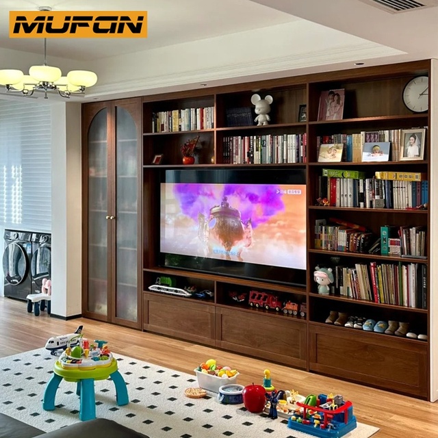 Modern Apartment Wall Unit Living Room Tv Cabinet Design Wall Mounted Wooden Custom with Tv Stand Storage Display Cabinets