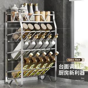 Kitchen Storage DIY 4 Tiers Stainless Steel Home Sink Shelf Accessories Metal Spice Rack Holders Organizer Kitchen Storage