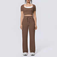 Ensemble de yoga respirant, infroissable, bicolore, effet seconde peau, haute élasticité, faux deux pièces, avec cordon de serrage