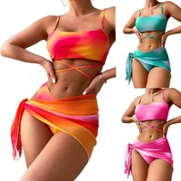 Custom Designer Tie Dye Badpakken Bikini Beroemde Merk 3 Stuks Zwemkleding Met Strand Rok Cover Up